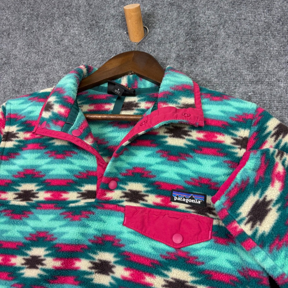 Patagonia Synchilla Fleece Pullover Womens S Teal Pink Aztec Snap-T Jacket 0651
